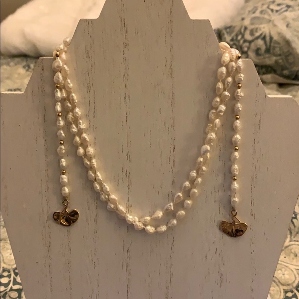 Unique freshwater pearl and gold lanyard necklace